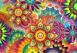 Graphics Design Green and orange intricate mandala pattern design detail.