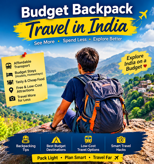 Budget travel in India with backpack and scenic destination